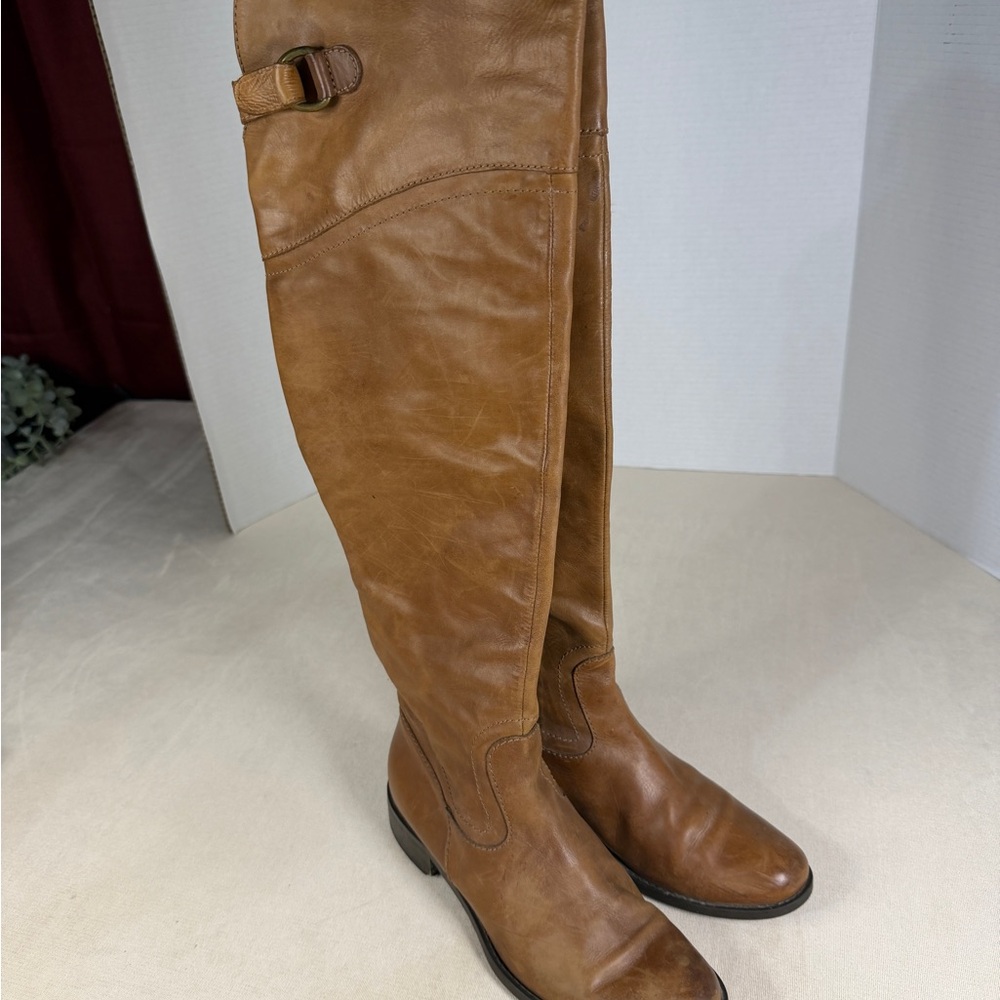 Lavorazione Artigiana Tan leather Knee High Low Heel Boots EU37 Women Romania